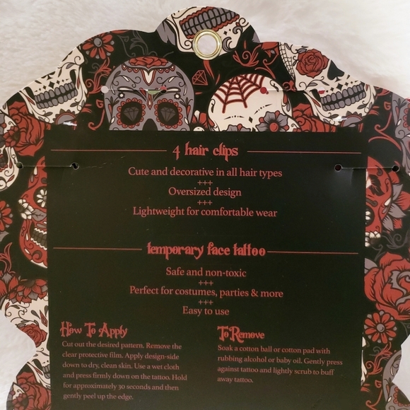 Temporary Sugar Skull Day of the Dead Face Tattoo with Clips - Picture 5 of 5